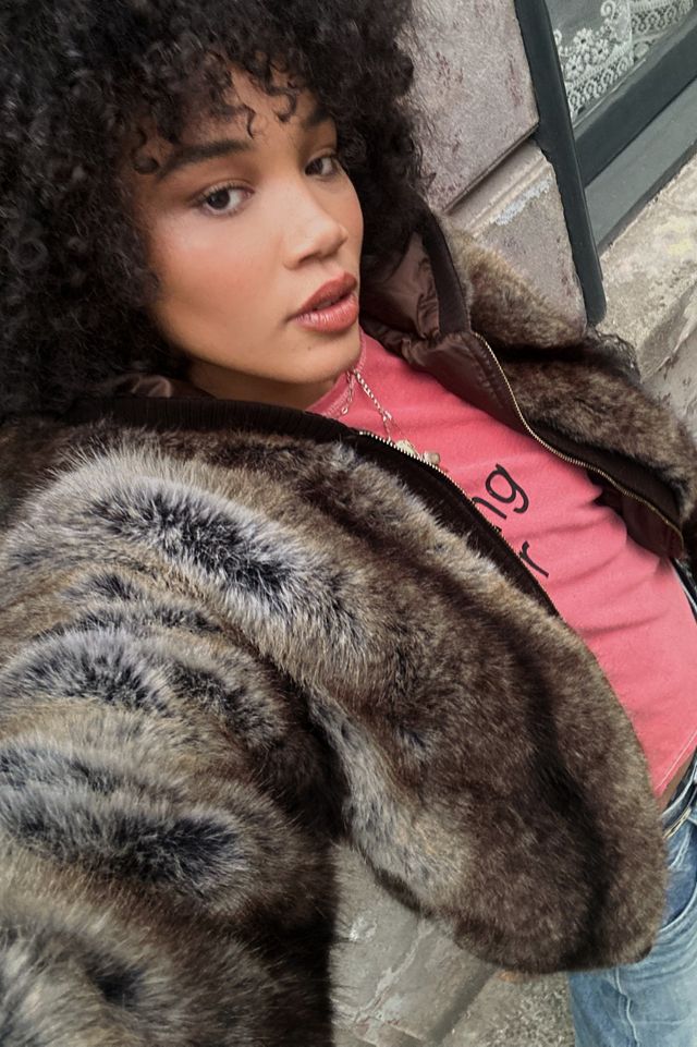 Jaded London Faux Mink Zip-Through Jacket #4