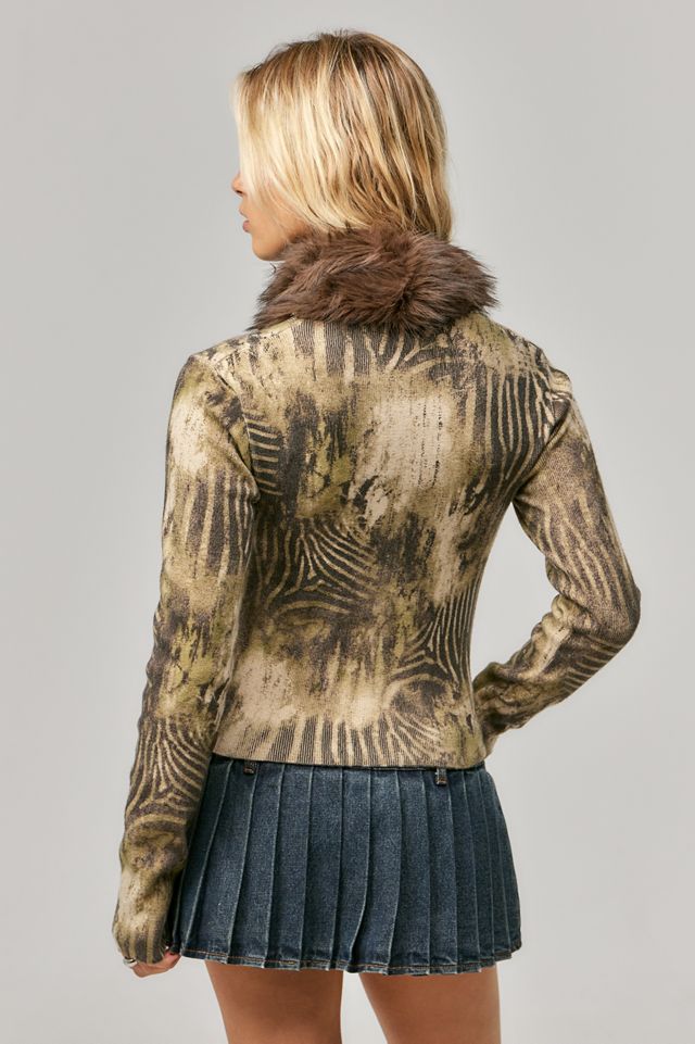 Jaded London Tana Strickjacke mit Kunstfellbesatz #3