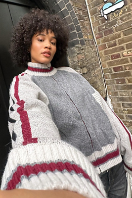 ★UK JADED LONDON★ Team 85 Knitted Bomber Jacket 0180382100545_004_b