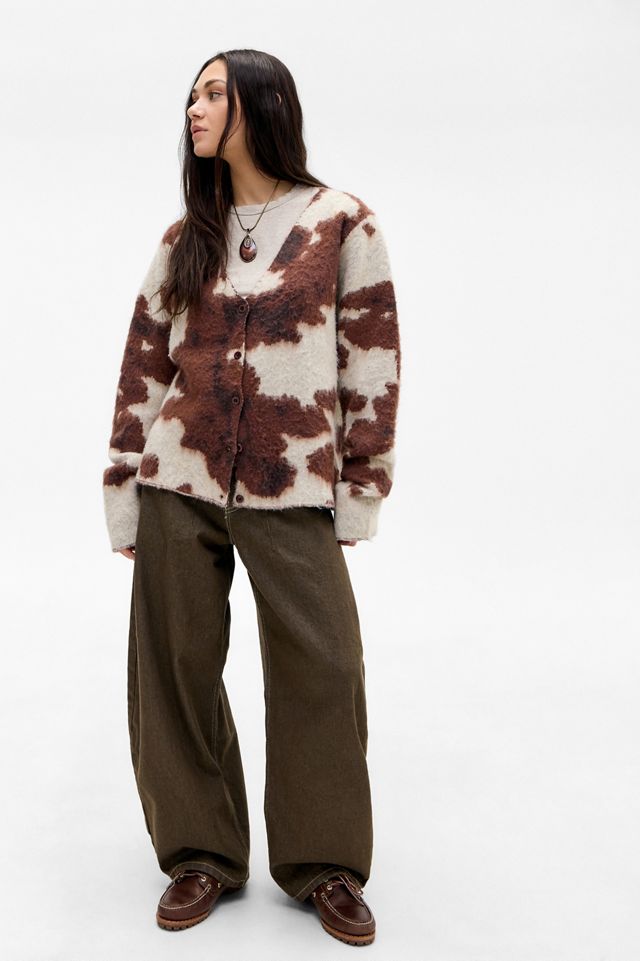 Jaded London cow cardigan knit ニットカーディガン Jaded London Cow Print Chuck Cardigan | Urban Outfitters UK