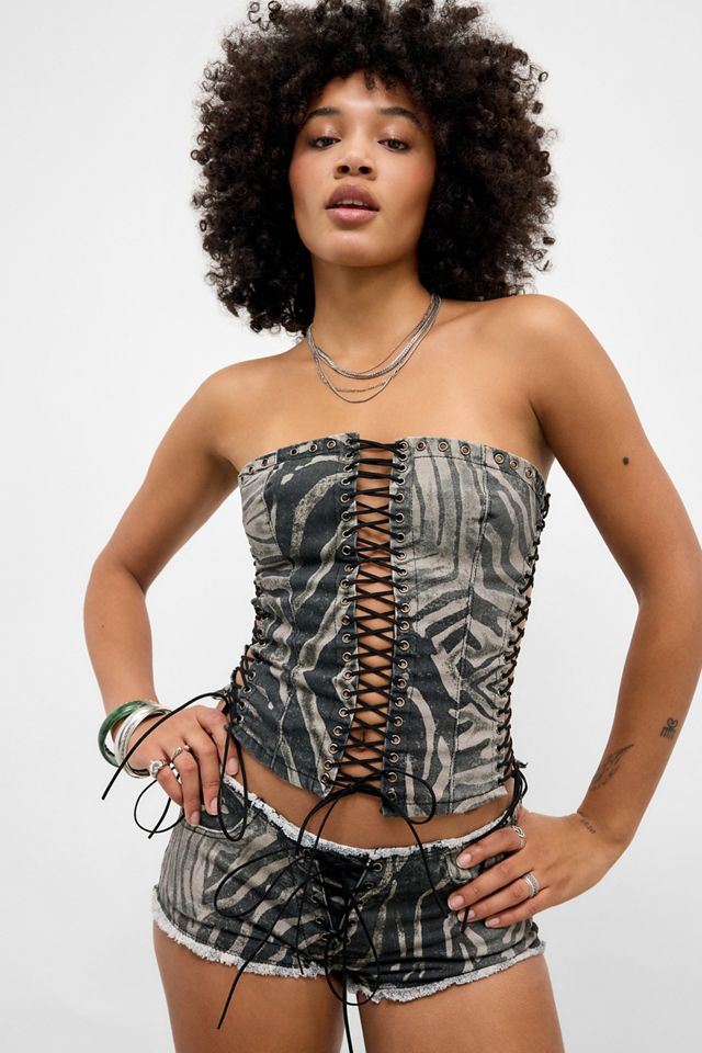 Jaded London Odile Zebra Lace-Up Corset | Urban Outfitters UK