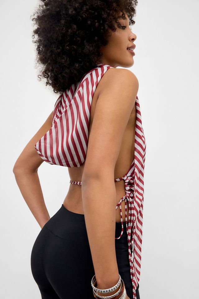 Jaded London Kandi Stripe Hooded Backless Chiffon Top #4