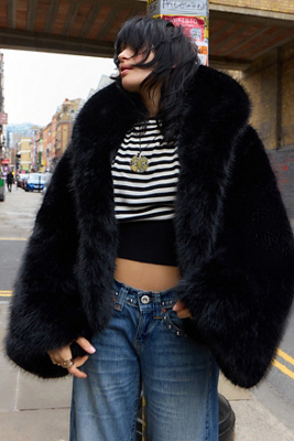 Jaded London Black Mara Oversized Faux Fur Coat | Urban Outfitters UK
