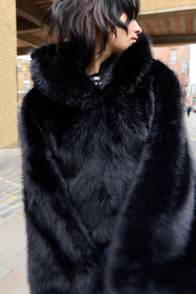Jaded London Black Mara Oversized Faux Fur Coat #3