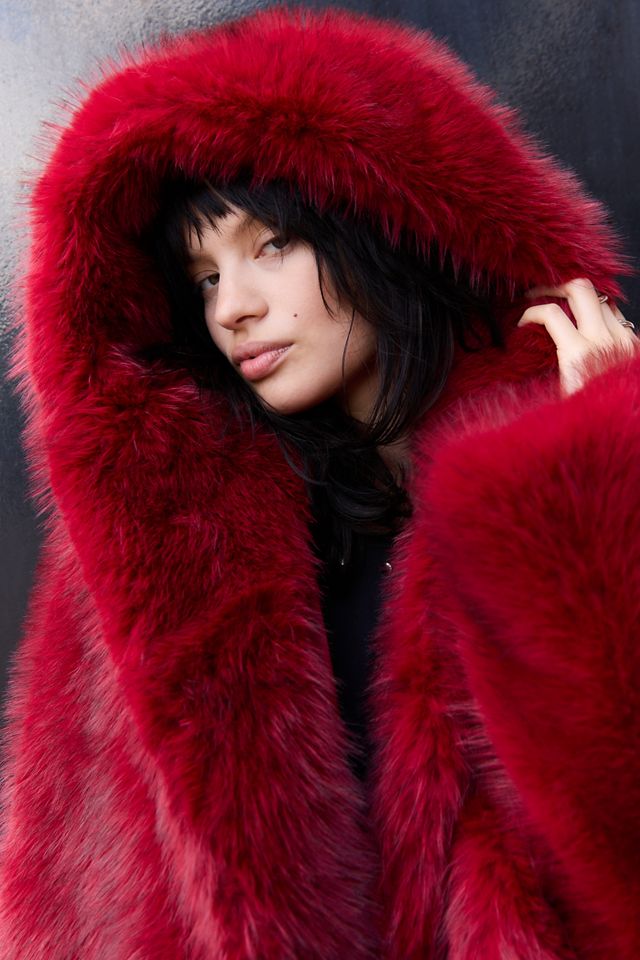 Jaded London Manteau oversize en fausse fourrure rouge Mara #1