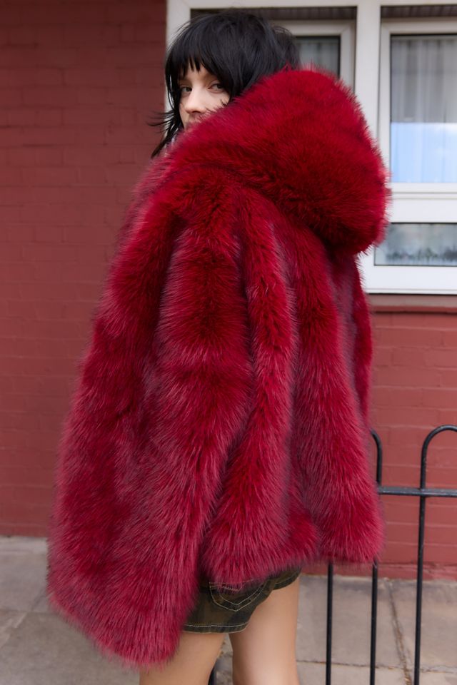 Jaded London Manteau oversize en fausse fourrure rouge Mara #3