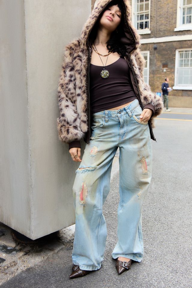 Jaded London Leopard Print Bear Faux Fur Hooded Jacket #1