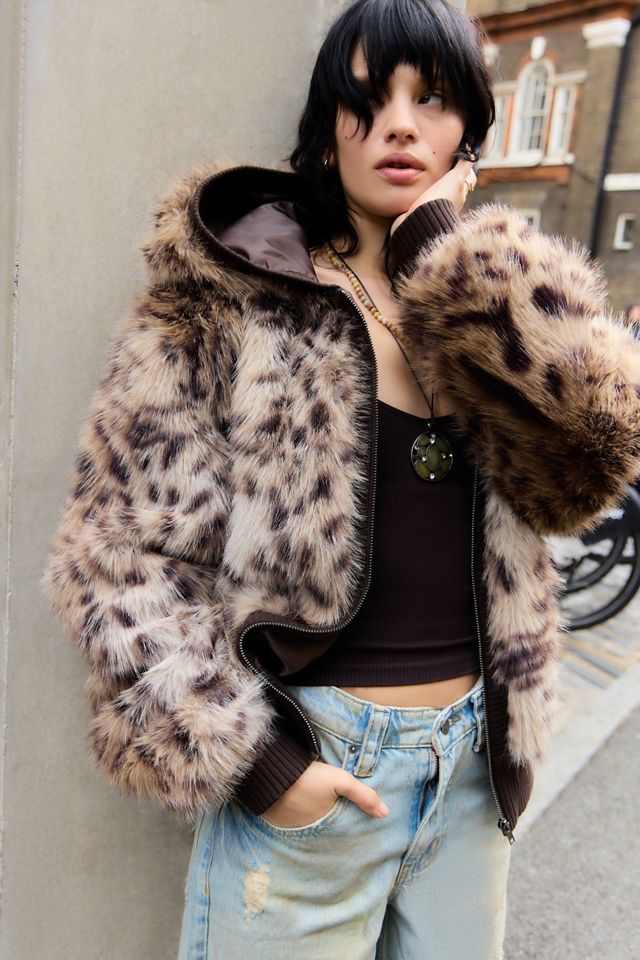 Jaded London Leopard Print Bear Faux Fur Hooded Jacket #3