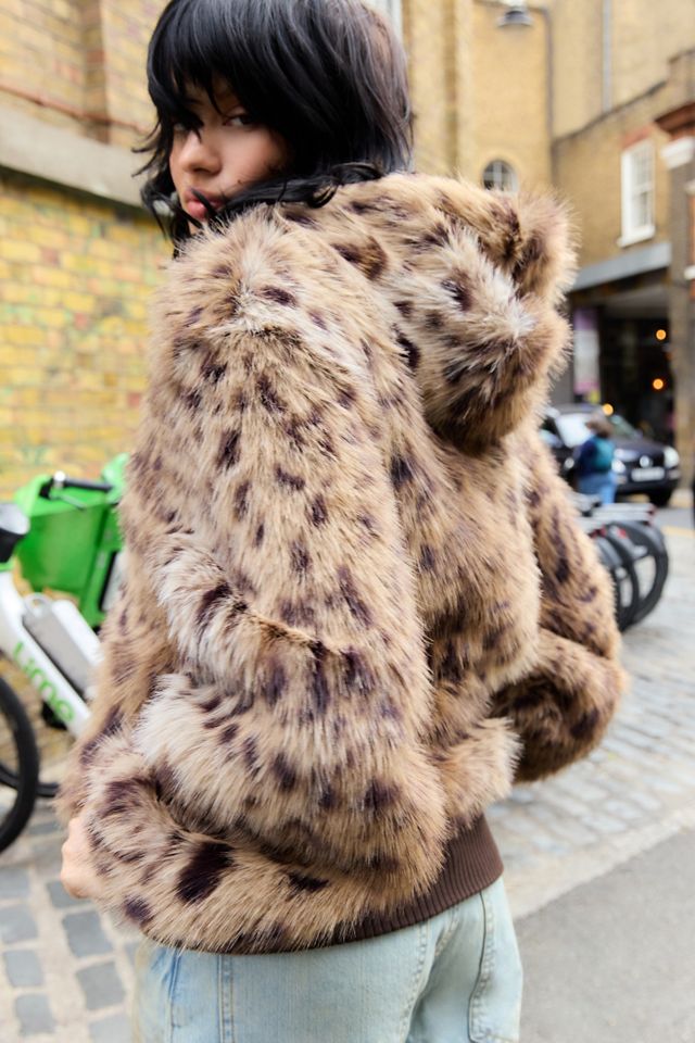 Jaded London Leopard Print Bear Faux Fur Hooded Jacket #4