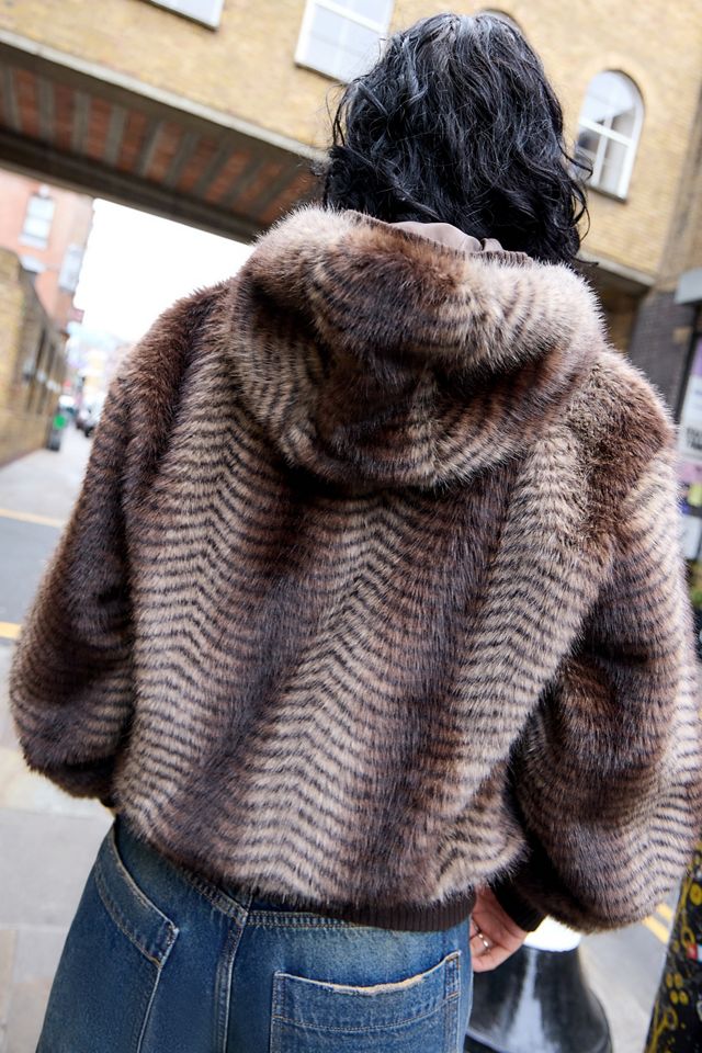 Jaded London Stripe Bear Faux Fur Hooded Jacket #4