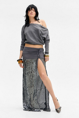 Jaded London Selina Sequin Maxi Skirt - Grey UK 8 at Urban Outfitters