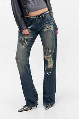 Jeans bootcut taille basse déchirés en dentelle Tori Jaded London