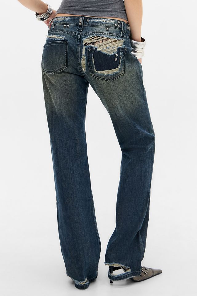 Jeans bootcut taille basse déchirés en dentelle Tori Jaded London #3