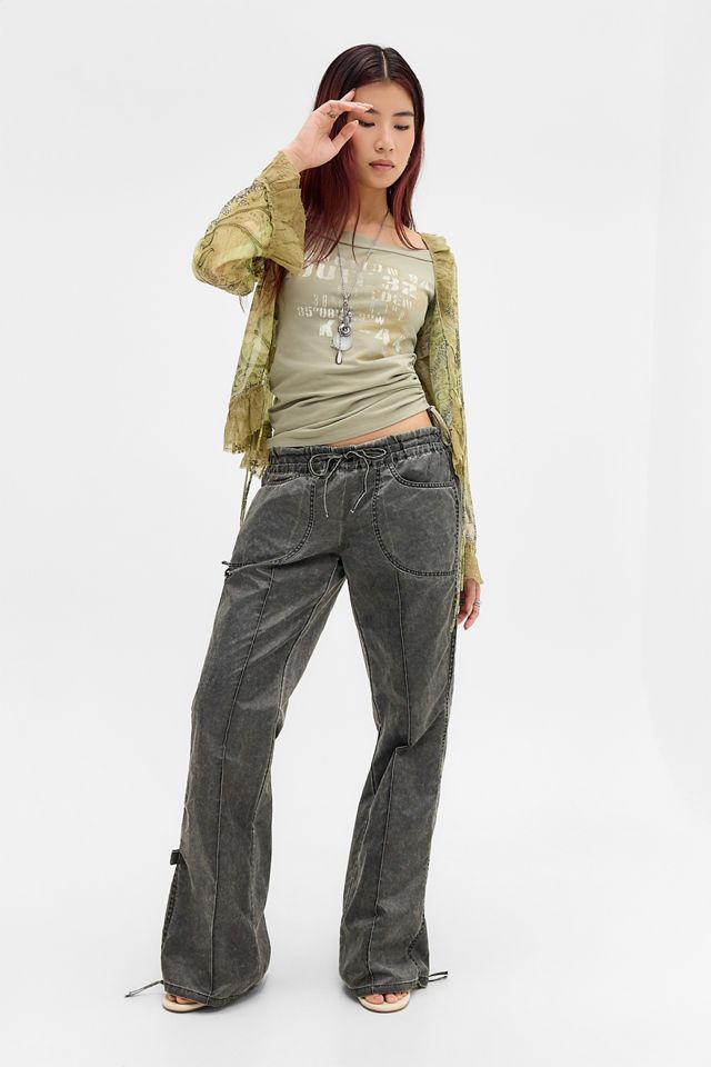 Jaded London Pantaloni Cargo a Zampa in Raso Lavato Vire #1