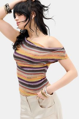Jaded London Top in Maglia Asimmetrico Cata a Righe Multiple