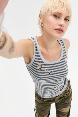 Jaded London Stripe Eyelet Vest Top