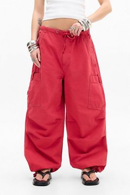 Jaded London Red Parachute Cargo Trousers