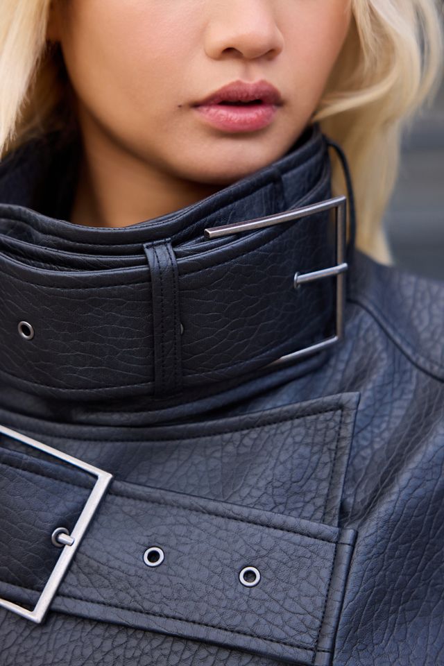 Jaded London Faux Leather Belted Funnel Jacket #2