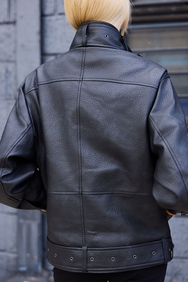 Jaded London Faux Leather Belted Funnel Jacket #3