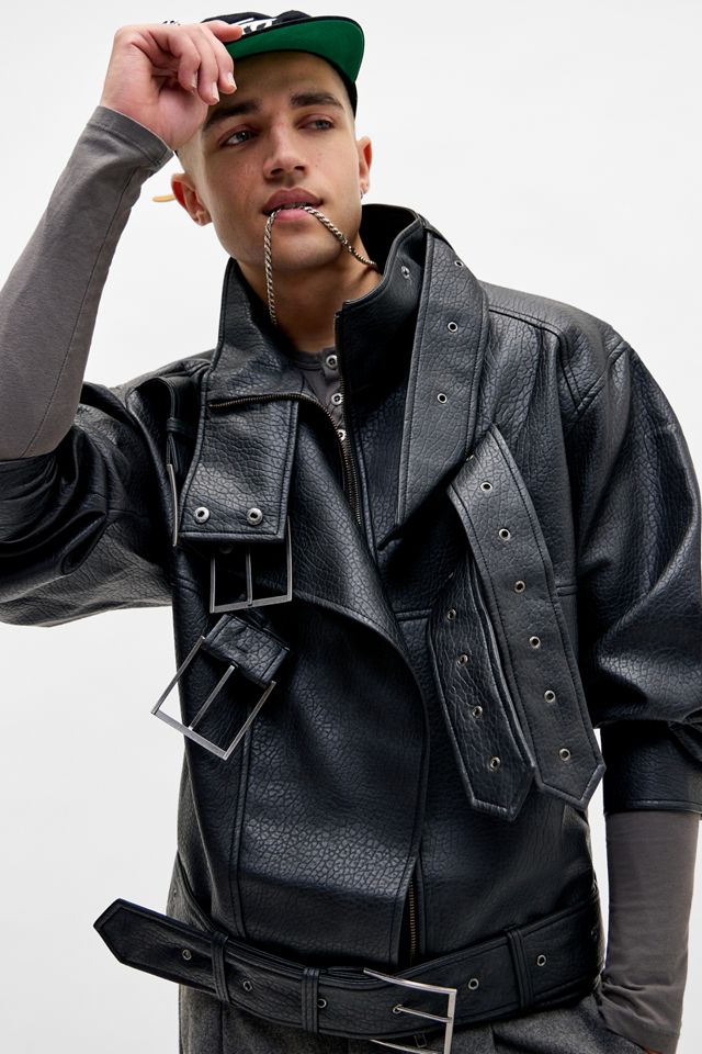 Jaded London Faux Leather Belted Funnel Jacket #4