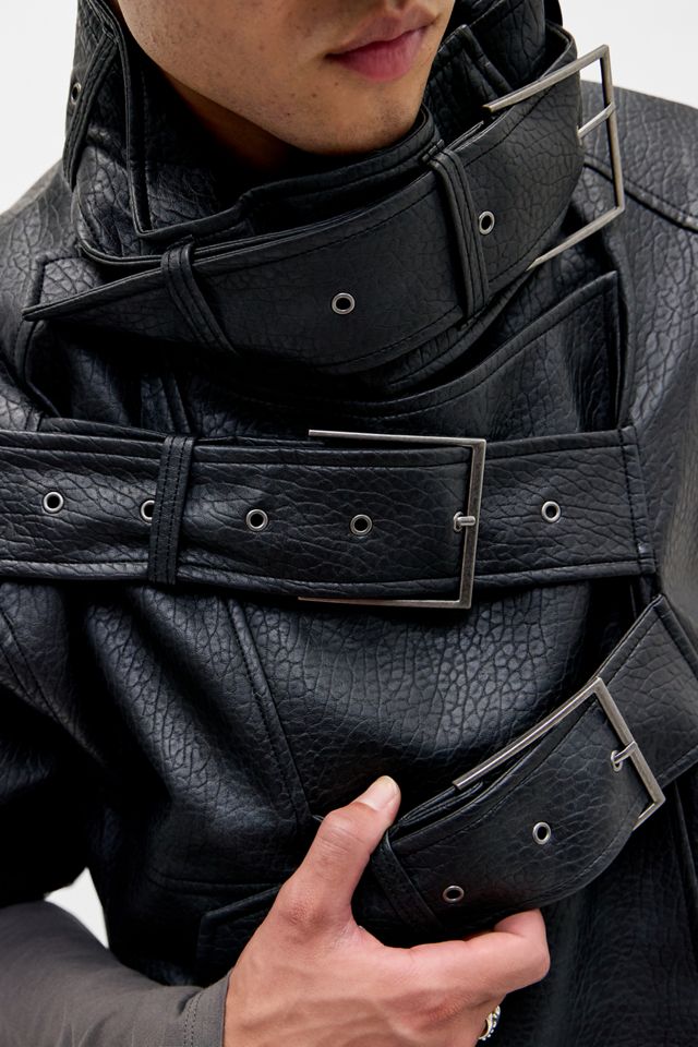 Jaded London Faux Leather Belted Funnel Jacket #5