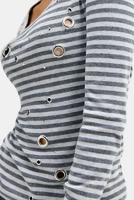 Maglia a Maniche Lunghe a Righe con Occhielli e Borchie Jaded London