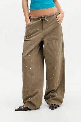 Pantaloni Cargo Khaki con Schizzi di Vernice Jaded London