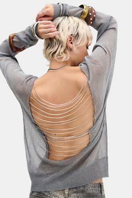 Top in maglia con perline senza schienale grigio Jaded London
