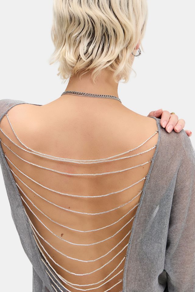 Jaded London Grey Backless Beaded Knit Top #3