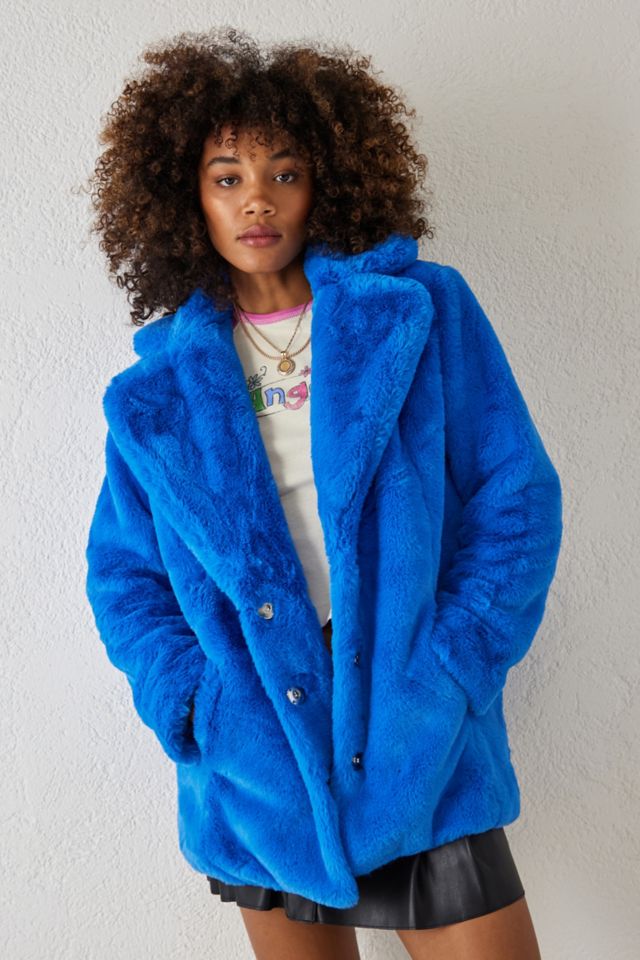 Blue faux shop fur coat womens