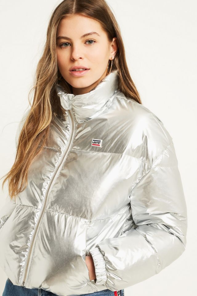 Silver foil puffer on sale jacket