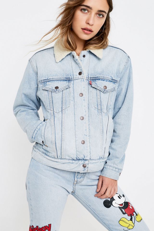 Levi's - Veste camionneur Mickey Mouse Ex-Boyfriend en denim et peau de mouton #1