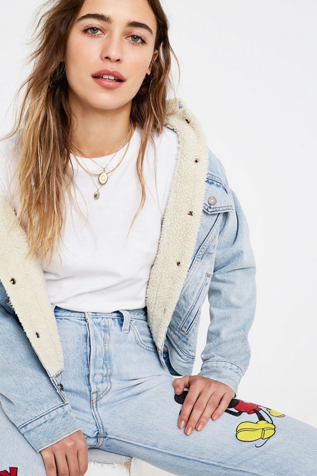 Levi's - Veste camionneur Mickey Mouse Ex-Boyfriend en denim et peau de mouton #4