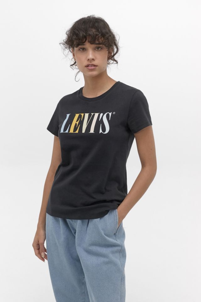 Levi's Perfect Tee Serif Logo Black T-Shirt | Urban Outfitters UK