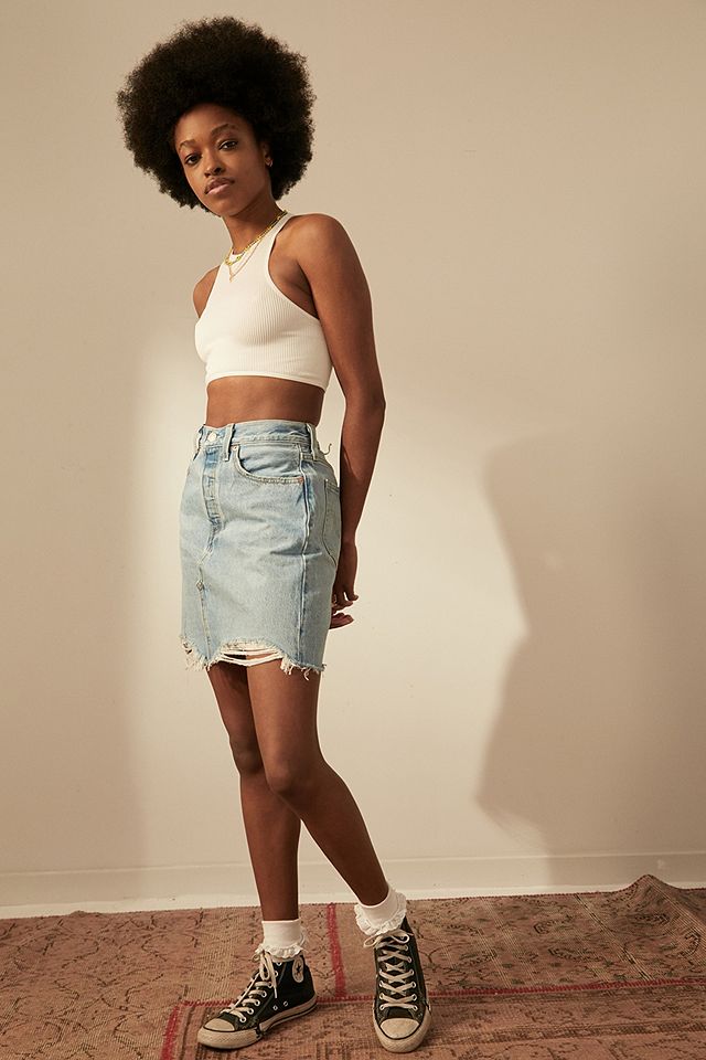 Levi's High Rise Light Wash Deconstructed Skirt | Urban Outfitters UK