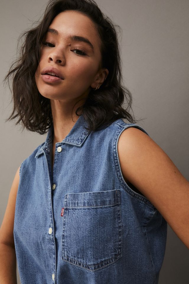 Levi's - Chemise en denim bleu indigo nouée à l'avant #1