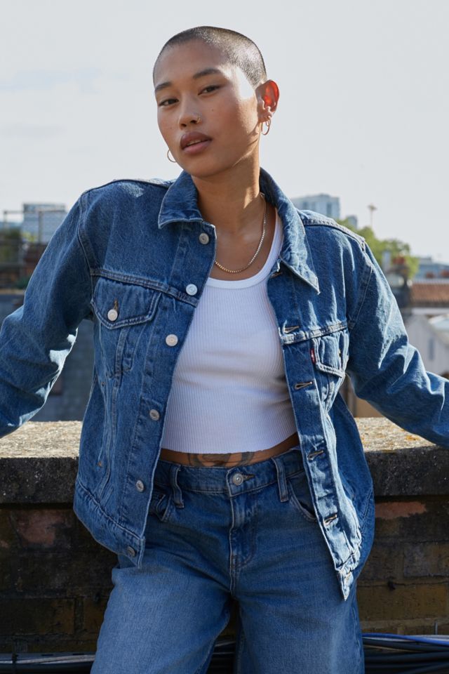 Levi's ex boyfriend outlet trucker jacket indigo anthem