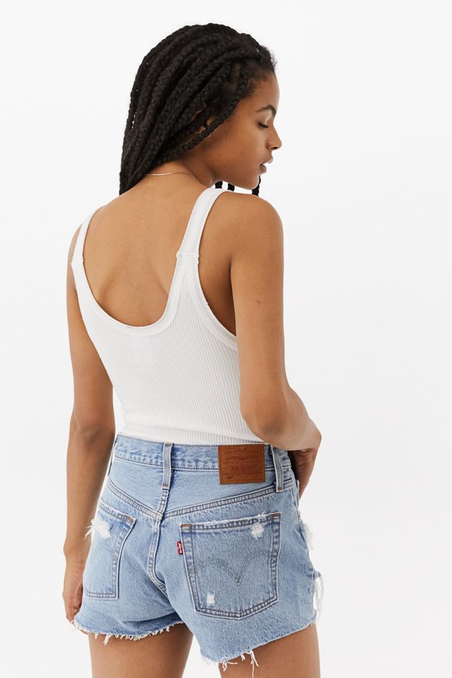 Levi's 501 Original Distressed High-Rise Denim Shorts #1