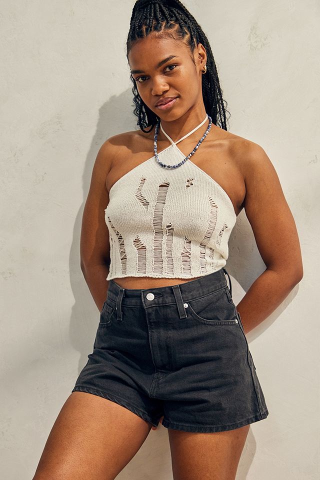 Levi's Black High Waisted Mom Shorts | Urban Outfitters UK