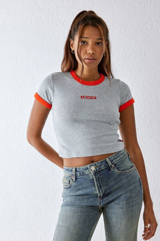 Levi's Grey Graphic Ringer Cropped T-Shirt | Urban Outfitters UK