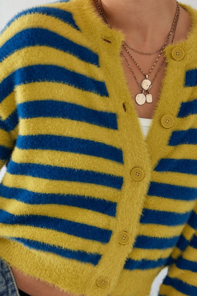 Maglione Donna Mohair Giallo Righe Lilla | LarisaKnits Arcobaleno | Nuovo Senza Etichette