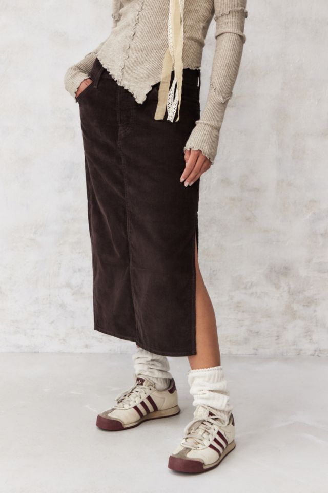 Side Slit Corduroy Skirt - Brown