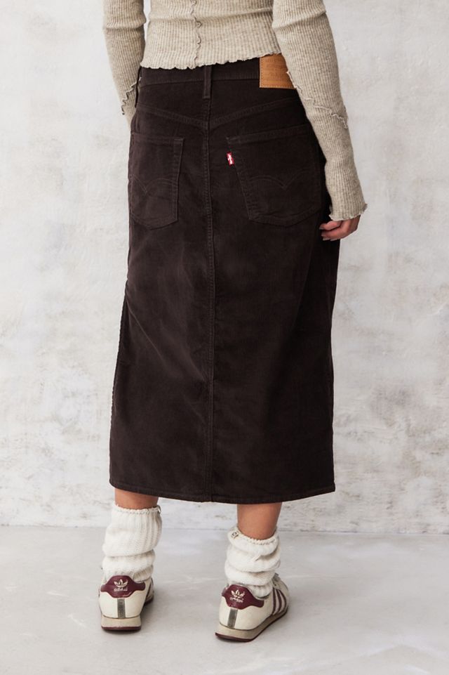 Levi's - Jupe midi en velours côtelé avec fente latérale marron #3