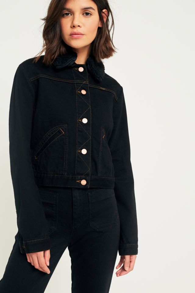 Black denim jacket borg hotsell collar womens