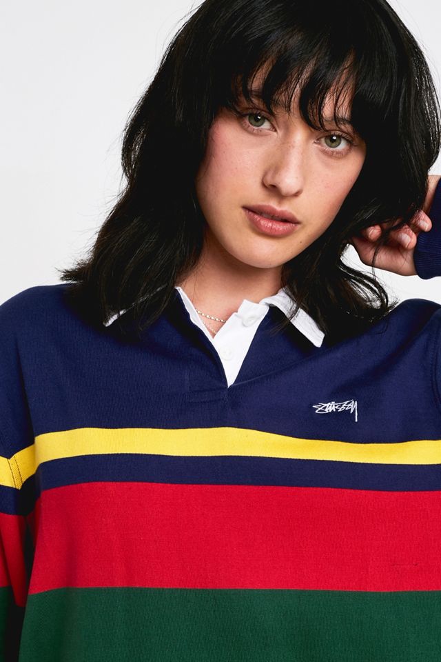 Stussy – Langärmliges, gestreiftes Rugbykleid in Rosewood #1