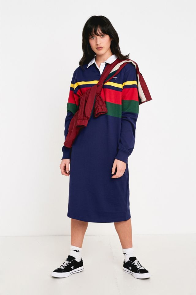Stussy – Langärmliges, gestreiftes Rugbykleid in Rosewood #3