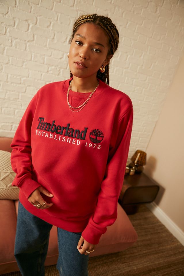 Red timberland shop sweatshirt