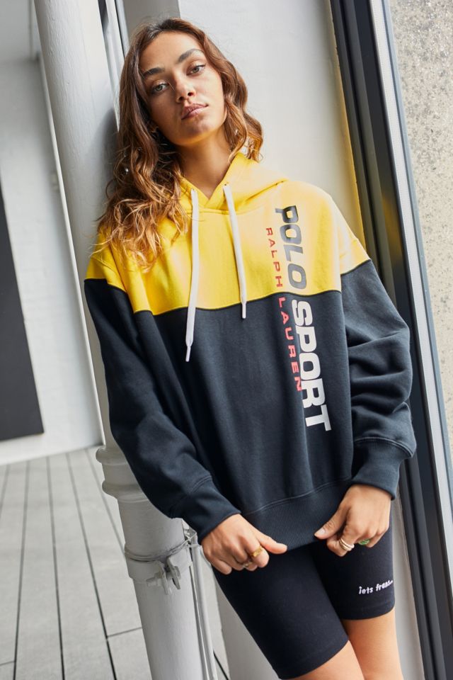 Polo Ralph Lauren Black & Yellow Colour-Block Hoodie | Urban Outfitters UK