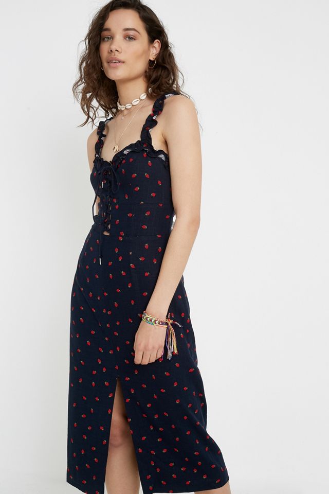 Finders Keepers Lola Strawberry Print Vestido Midi #1