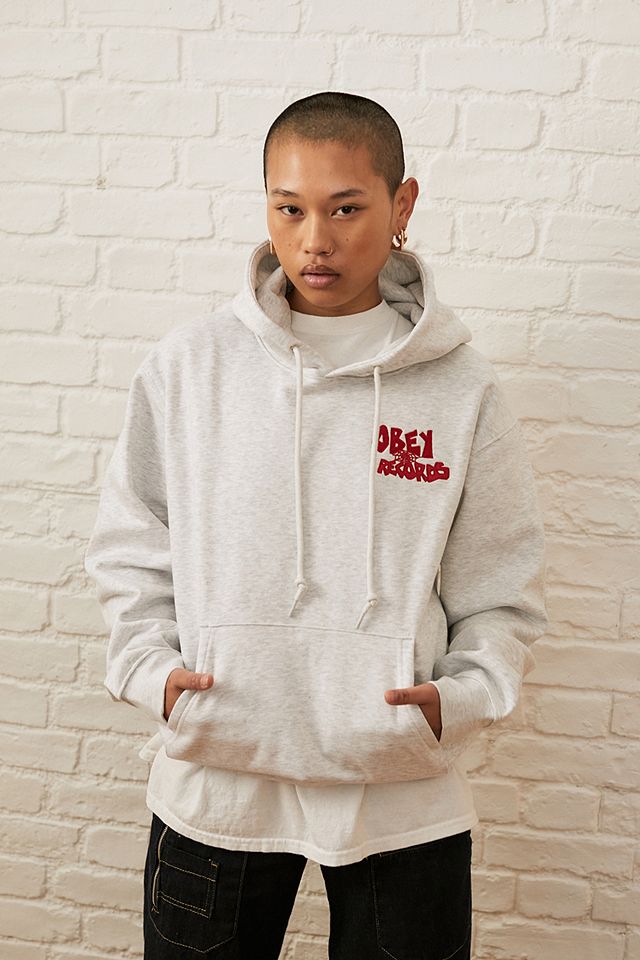 OBEY Ash Grey Records Hoodie | Urban Outfitters UK